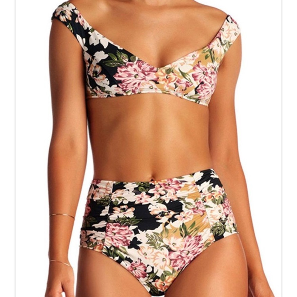 Floral two piece high waisted bathing suit